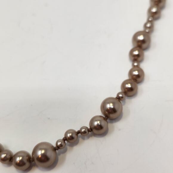 J Crew Champagne Glass Faux Pearl Strand Necklace Multi Size Beads Knotted - Picture 3 of 5